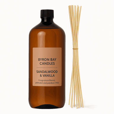 Sandalwood & Vanilla 1 litre Reed Diffuser Refill Bottle and Reed Sticks